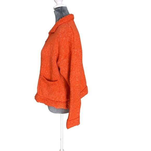 Unif Orange Textured Knit Zip-Up Cardigan Jacket W/ Heart Zipper Pull Pockets S - Picture 3 of 6